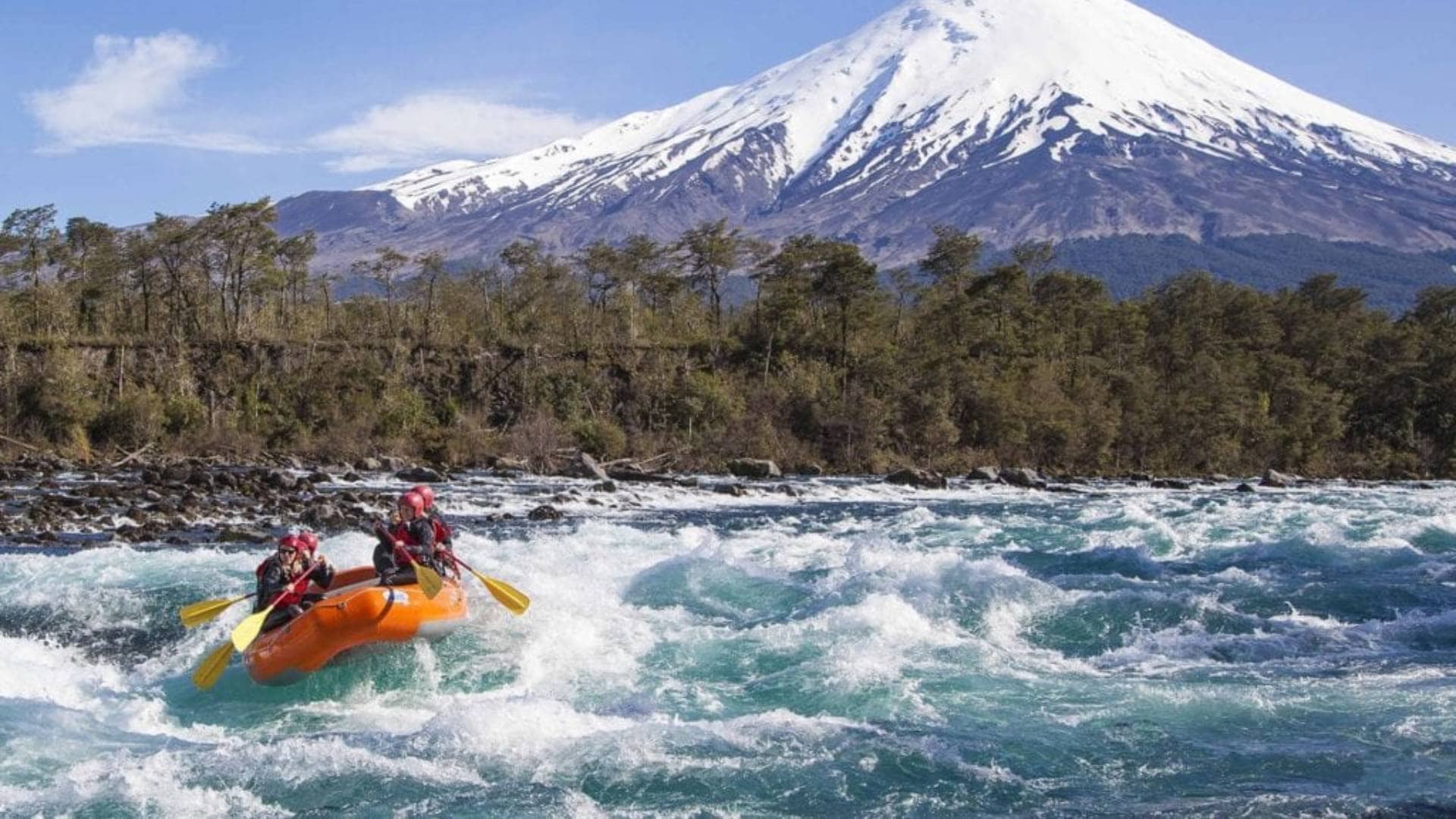 group of people white water rafting in chile