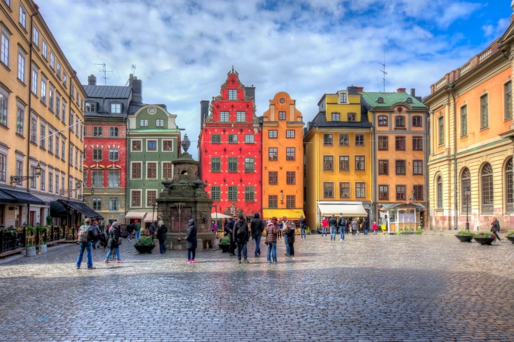 The rainbow buildings of Gamla Stan in Stockholm