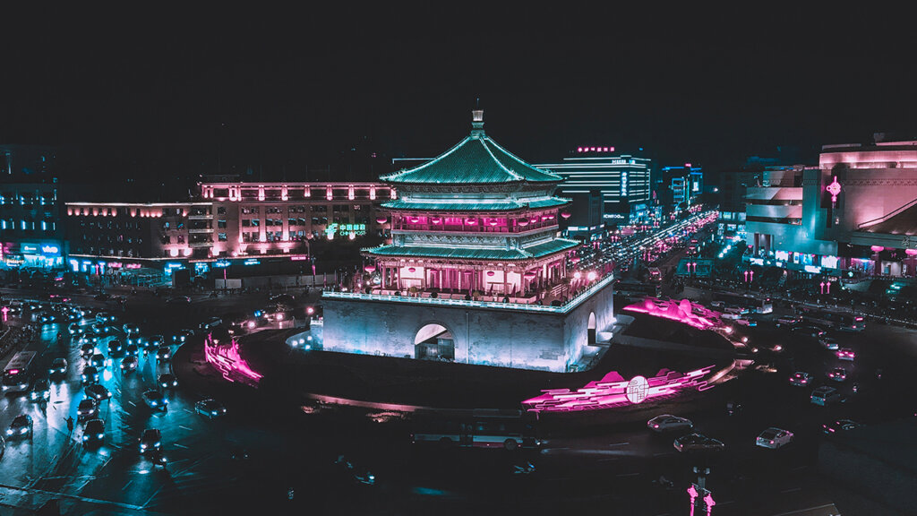 Buildings in Shanghai at night