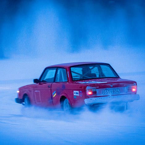 Rally driving on a frozen lake