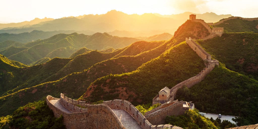 The Great Wall of China in the sunset