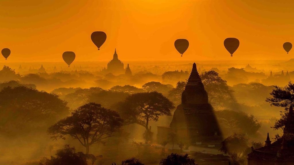 Silhouette of temples in Bagan, Myanmar