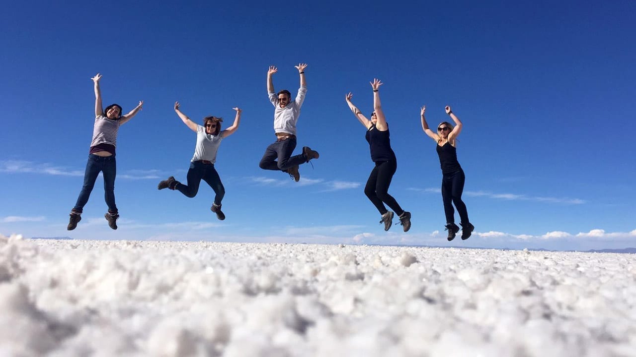 Uyuni Salt Flats Bolivia jumping picture