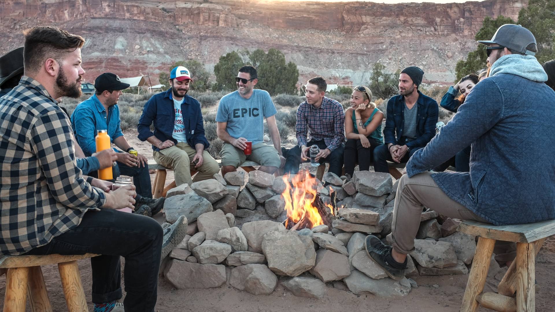 up of people around a camp fire