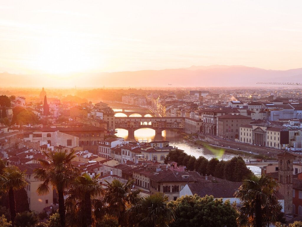 The Arno River in Florence at sunset