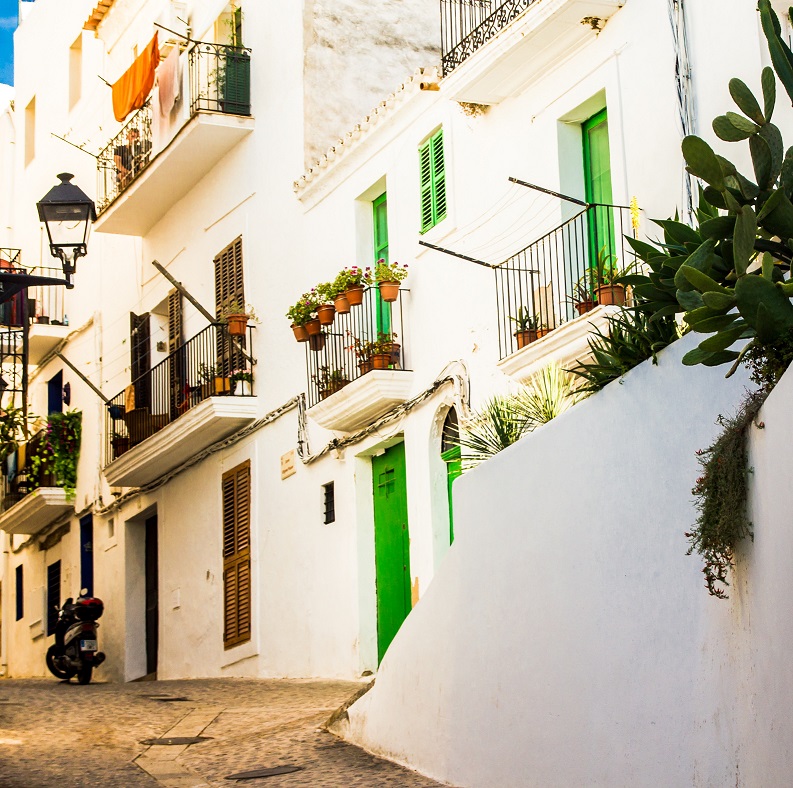 White town houses in Ibiza Old Town