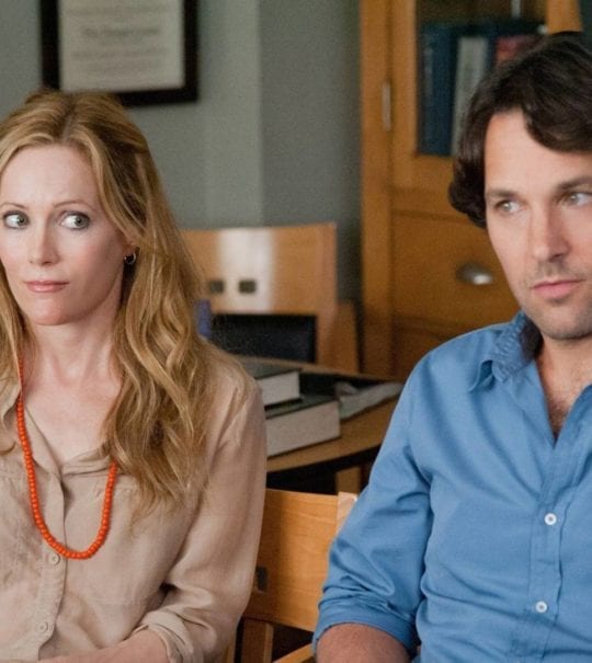 lesley mann and paul rudd looking pensive