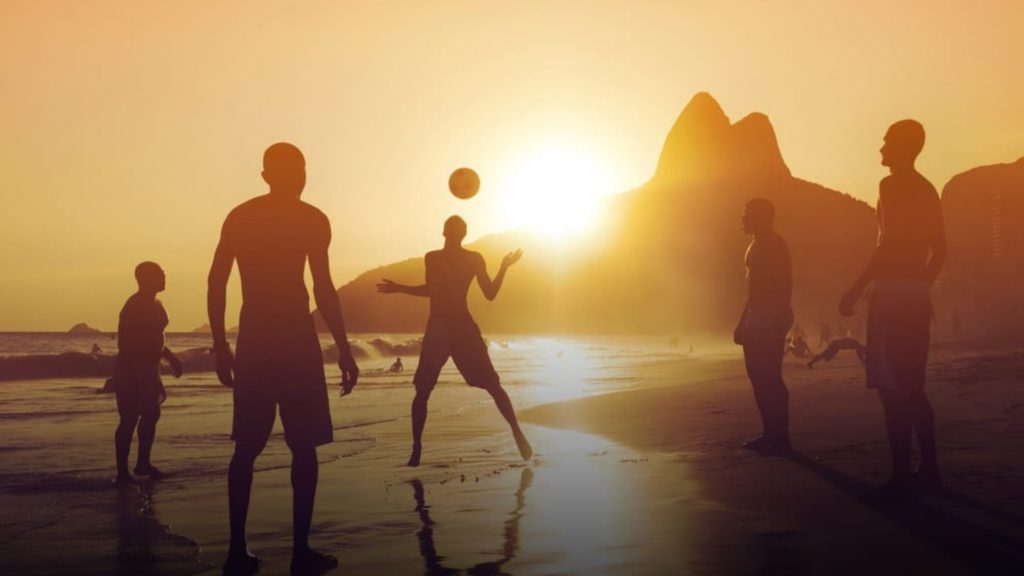 A game of beach football in Brazil