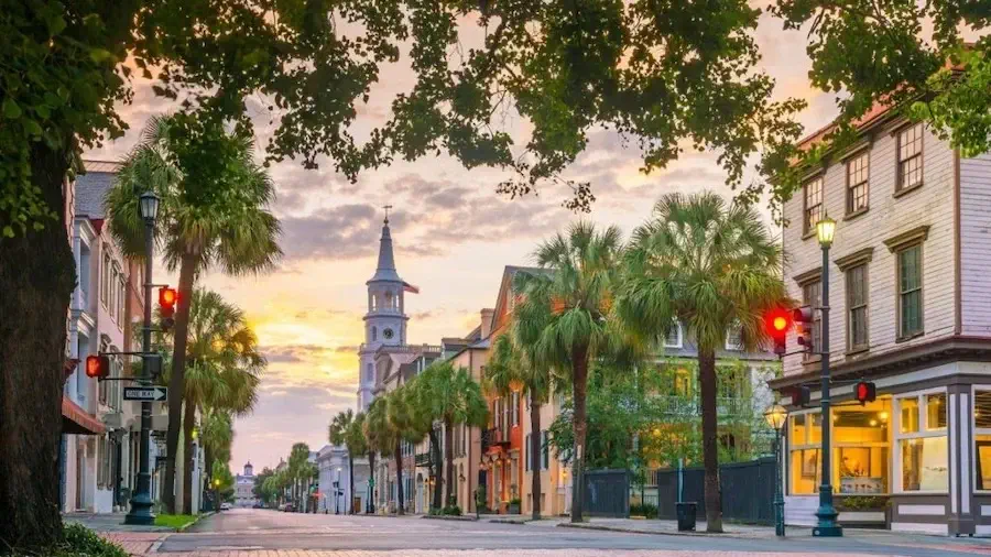 Buildings in Downtown South Caroline as the sun is about to set