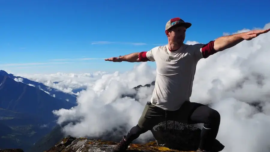 Flashpacker Tony Stevens doing yoga in the Everest region of Nepal