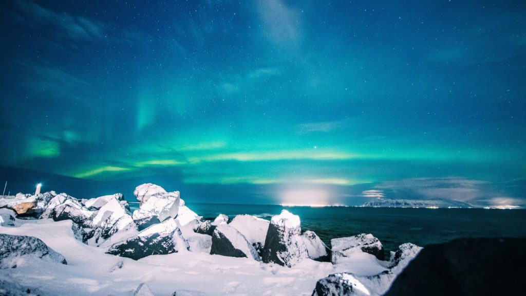 A view of the Northern Lights in Iceland