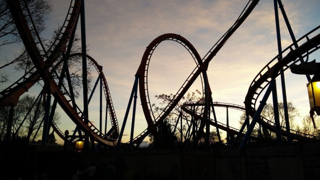 A silhouette of a rollercoaster
